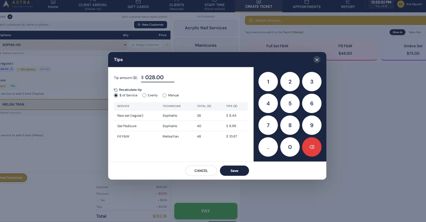 Astra POS tip management
